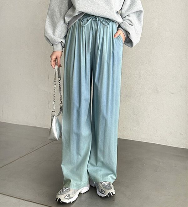 GeeRA（ジーラ）の「【接触冷感】穿いて感激！キレイ見えする楽ちんワイドデニムパンツ（ワイドパンツ・ガウチョ）」｜詳細画像