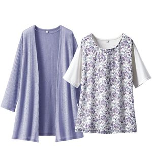 BELLUNA（ベルーナ）の「シフォンプリントカーディガンアンサンブル（アンサンブル）」｜パープル系