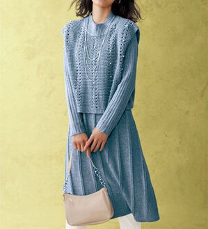 BELLUNA（ベルーナ）の「パール使い編地変化ニットベストアンサンブル（アンサンブル）」｜杢ブルー
