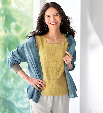 BELLUNA（ベルーナ）の「ジャカード素材カップ付タンクトップ（タンクトップ・キャミソール）」