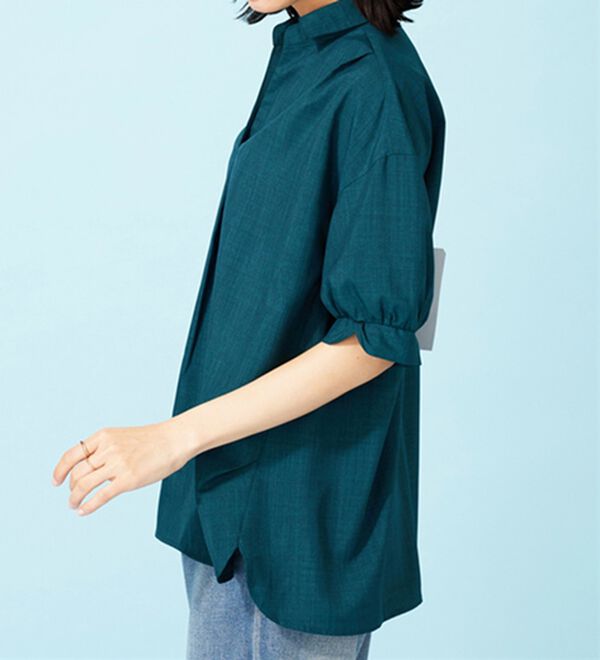 BELLUNA（ベルーナ）の「袖タックデザイン麻調素材スキッパーブラウス（ブラウス）」｜詳細画像