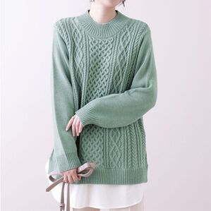 BELLUNA（ベルーナ）の「ケーブル柄布帛切替チュニック（チュニック）」｜セージ