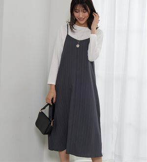 BELLUNA（ベルーナ）の「サラリ楊柳素材ポケット付キャミワンピース（その他ワンピース）」｜グレー