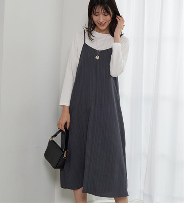 BELLUNA（ベルーナ）の「サラリ楊柳素材ポケット付キャミワンピース（その他ワンピース）」｜グレー