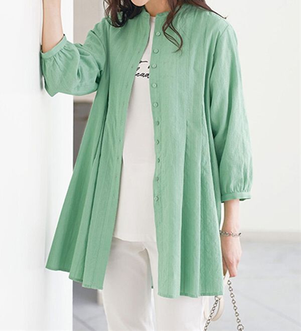 美品♪マカフィー コットンドビーコンビチュニックシャツ ゆったり ロングシャツ MACPHEE（マカフィー） チュニック コットンブロード ベルト付き