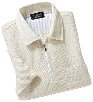 「柔らか素材の涼やかリラックスジップポロ（メンズポロシャツ）」｜ベージュ