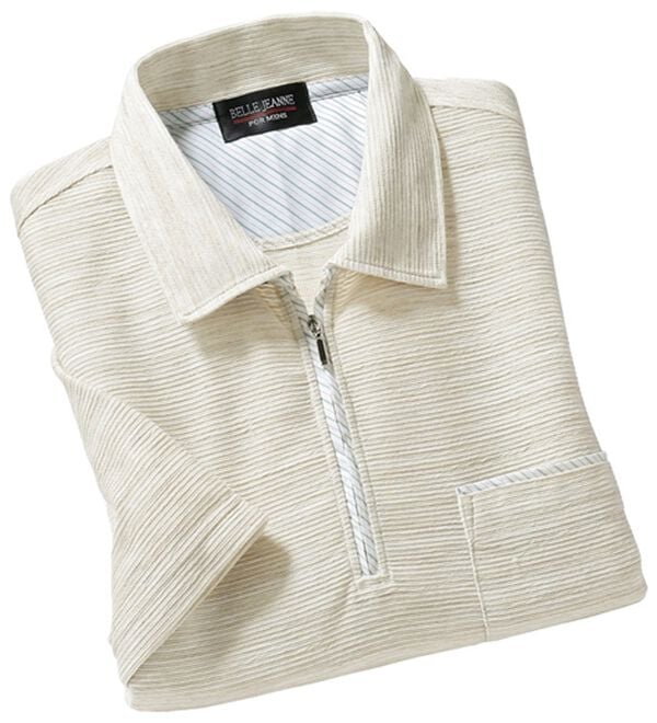 「柔らか素材の涼やかリラックスジップポロ（メンズポロシャツ）」｜ベージュ