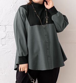 ルフラン（ルフラン）の「リブ切替のゆったりブラウス（ブラウス）」｜グレー系