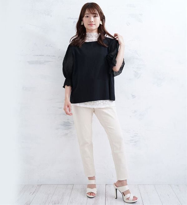 A HAPPY MARILYN（アハッピーマリリン）の「選べる袖異素材 キレイめカットソー 半袖 プルオーバー（カットソー）」｜詳細画像