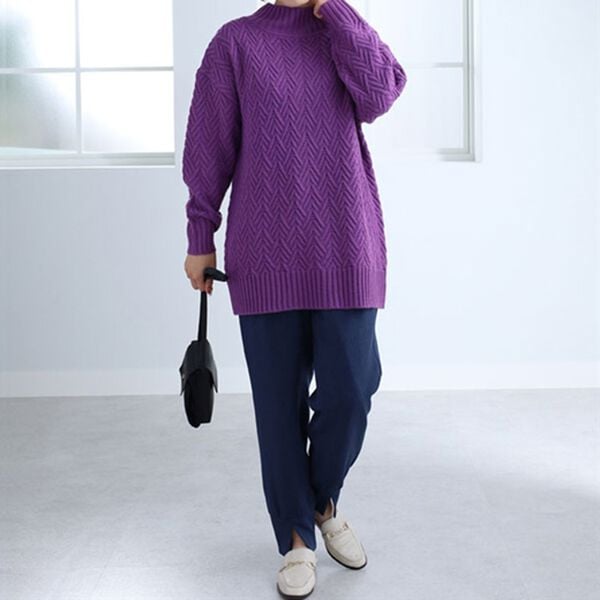 BELLUNA（ベルーナ）の「ヘリンボン柄ハイネックニットプルオーバー（ニット・セーター）」｜詳細画像