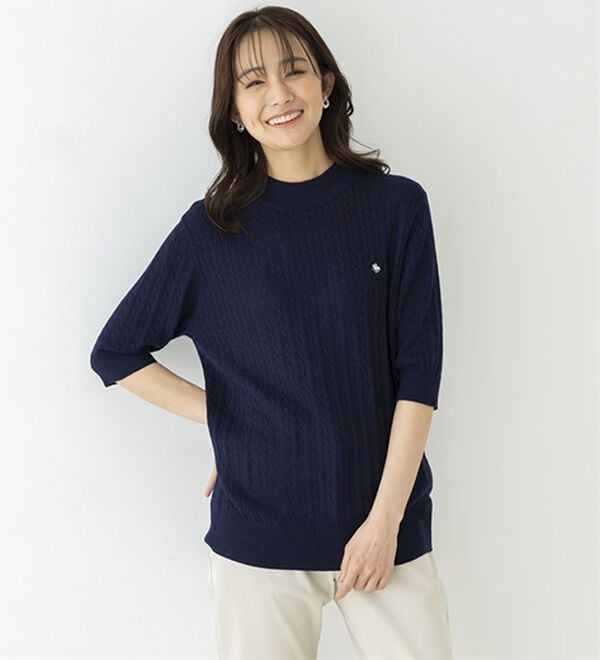 BELLUNA（ベルーナ）の「【ＰＯＬＯ　ＢＣＳ】ケーブル５分袖セーター（ニット・セーター）」｜詳細画像