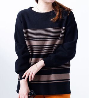 BELLUNA（ベルーナ）の「ランダムボーダーニットプルオーバー（ニット・セーター）」｜黒系