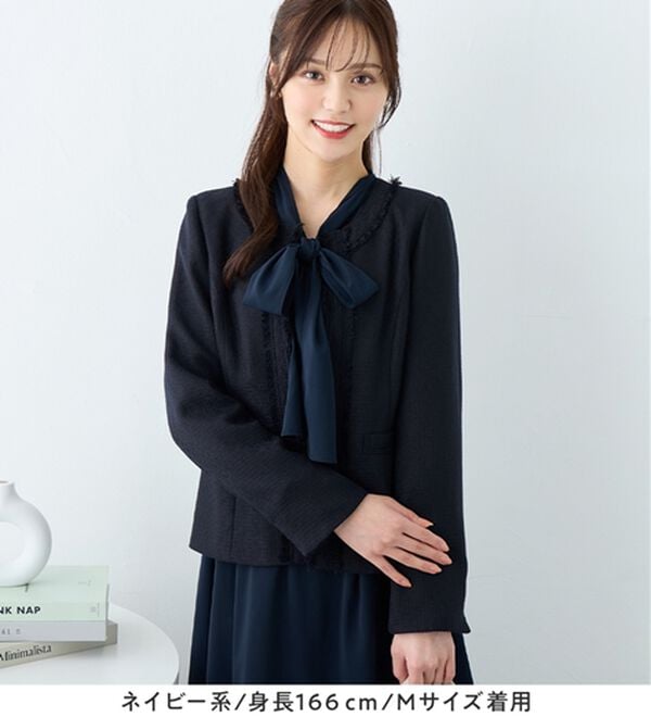 alotta（アロッタ）の「【洗える】フリンジ使いツイードノーカラージャケット（ノーカラージャケット）」｜詳細画像