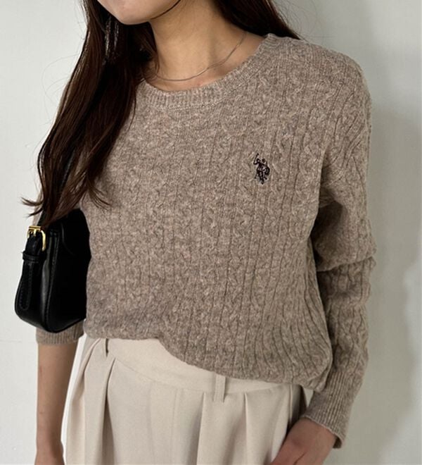 U.S.POLO ASSN.ユーエスポロアッスン＞ ワンポイントケーブルニット