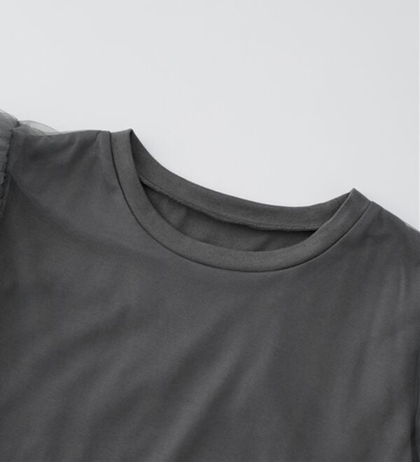 RANAN（ラナン）の「【ひんやり】チュールレイヤードパフスリーブTシャツ（カットソー）」｜詳細画像