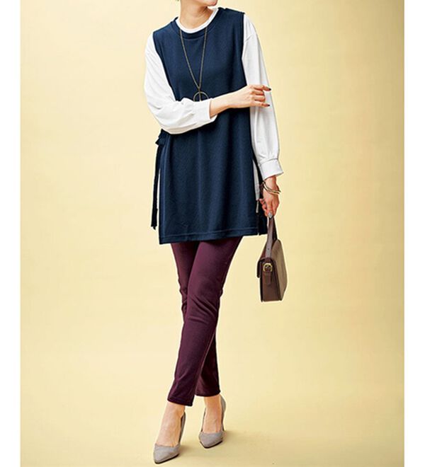 BELLUNA（ベルーナ）の「あぜ素材サイドリボン使いベストアンサンブル（アンサンブル）」｜詳細画像