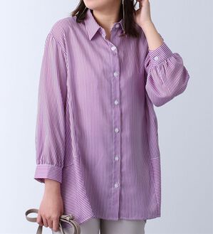 BELLUNA（ベルーナ）の「ストライプ切替デザインシャツチュニック（チュニック）」｜パープル系