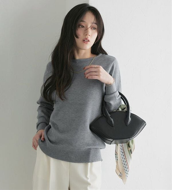 Pierrot（ピエロ）の「【Ｓ～３Ｌ】ネックが選べるプレミアムカシミヤタッチニット（ニット・セーター）」｜詳細画像