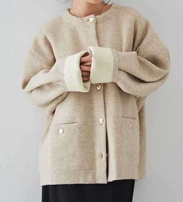 RANAN（ラナン）の「裏配色ゴールド調ボタンニットコーディガン（ニットカーディガン）」｜詳細画像