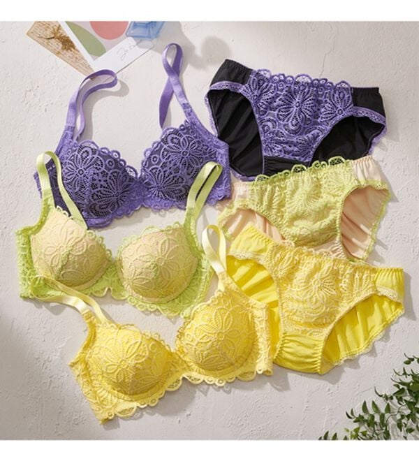 YU'NOW（ユナウ）の「レーシー脇高スッキリブラ＆ショーツ　～配色カラー～（ブラジャー＆ショーツセット）」｜詳細画像