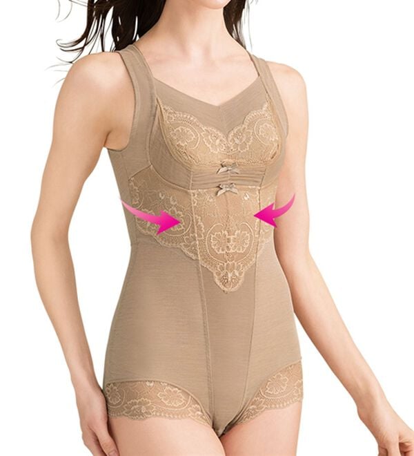LAVIENNE（ラヴィエンヌ）の「【２色組】グラマーさんの綿入りお腹スッキリボディスーツ（ボディスーツ・シェイパー）」｜詳細画像