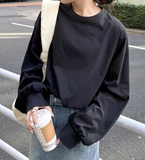 RANAN（ラナン）の「多機能ベーシックオーバーサイズ長袖Tシャツ（Tシャツ）」｜ブラック