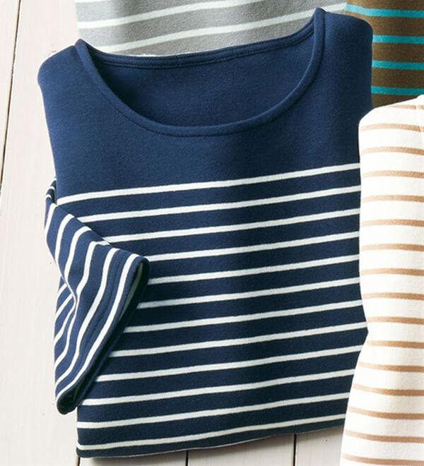 BELLUNA（ベルーナ）の「＜＆ｃｏｃｏｃｈｉ＞ハピネスコットン１００％なめらかボーダープルオーバー（カットソー）」｜ネイビー&times;白