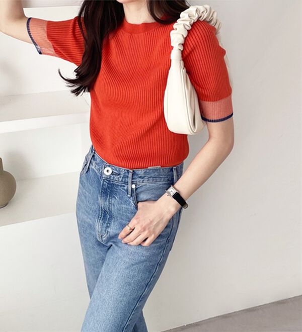 GeeRA（ジーラ）の「『ドラマ着用商品』 袖口シアーリブニット（ニット・セーター）」｜詳細画像