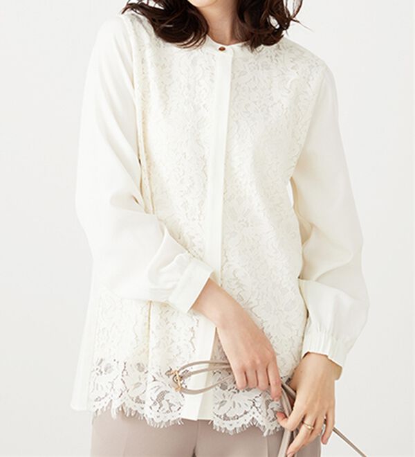 BELLUNA（ベルーナ）の「上品スカラップレース使いシャツチュニック（チュニック）」｜詳細画像
