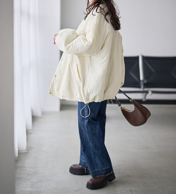 RANAN（ラナン）の「ノーカラーオーバーサイズ中わたブルゾン（ハーフコート）」｜詳細画像