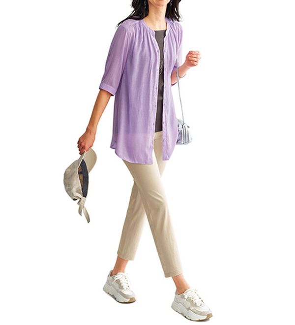 BELLUNA（ベルーナ）の「スラブ素材スキッパーデザインシャツチュニック（チュニック）」｜詳細画像