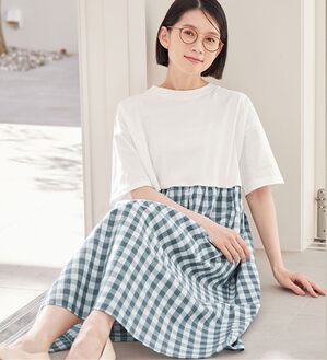 Viola e Viola（ヴィオラ エ ヴィオラ）の「さらひやりコーデ楽ちんドッキングワンピ―ス（ドッキングワンピース）」｜ブルーグレーギンガム