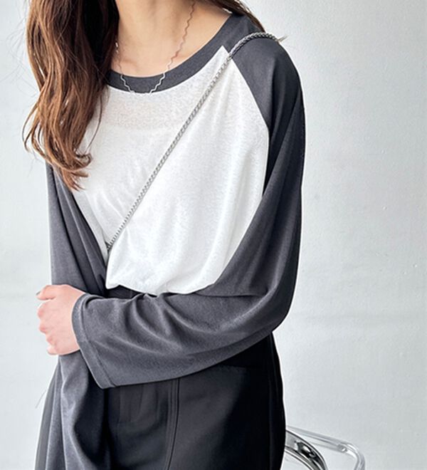 GeeRA（ジーラ）の「ラグラン切替配色スラブシアーカットソー（カットソー）」｜詳細画像