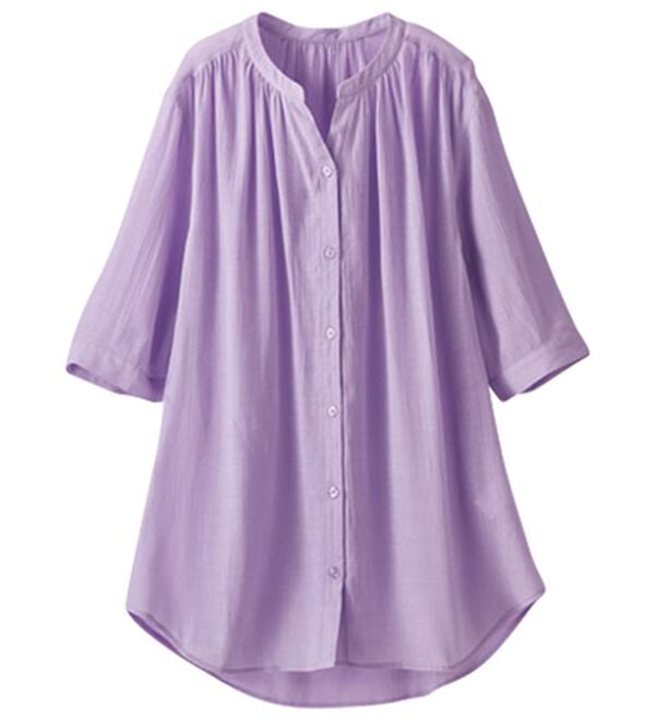 BELLUNA（ベルーナ）の「スラブ素材スキッパーデザインシャツチュニック（チュニック）」｜詳細画像