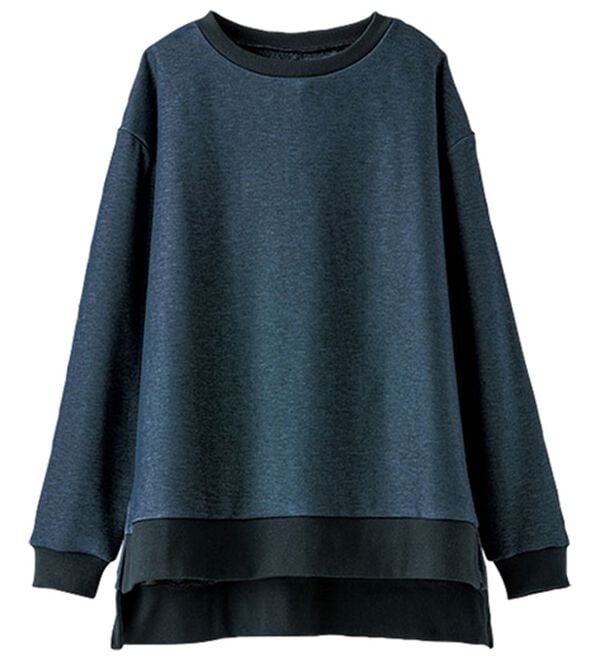 BELLUNA（ベルーナ）の「裏ファー配色切替スリット使いプルオーバー（カットソー）」｜デニム調