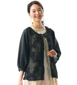 ルフラン（ルフラン）の「フラワーメッシュのブラウスジャケット（シャツ）」｜黒