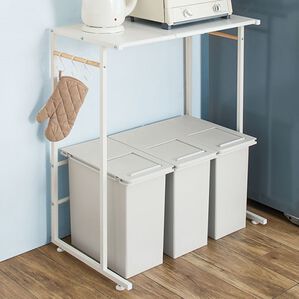 「伸縮できるゴミ箱上ラック（キッチン収納）」｜ホワイト