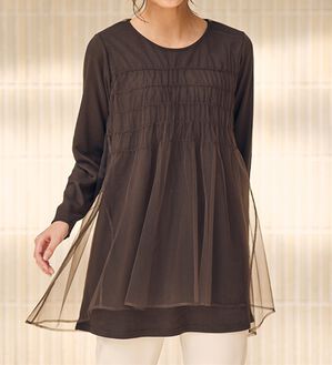 RANAN（ラナン）の「ふんわりあったか素材チュール重ねチュニック（チュニック）」｜ブラウン