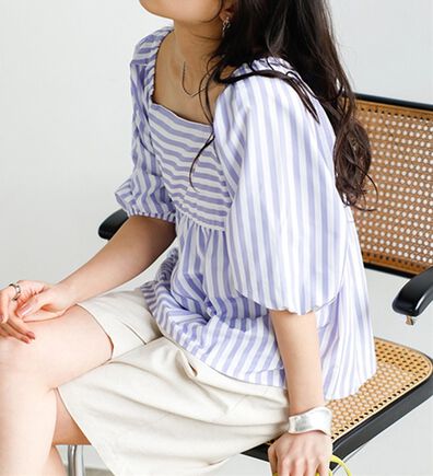 GeeRA（ジーラ）の「スクエアネックストライプ切替ブラウス（ブラウス）」