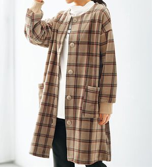 BELLUNA（ベルーナ）の「ふんわりなめらか裏ベロアカーデワンピース（その他カーディガン）」｜ベージュ系チェック