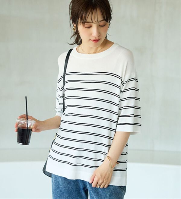 BELLUNA（ベルーナ）の「肌に張り付かない！シャリ冷や高見えニットＴ（ニット・セーター）」｜詳細画像