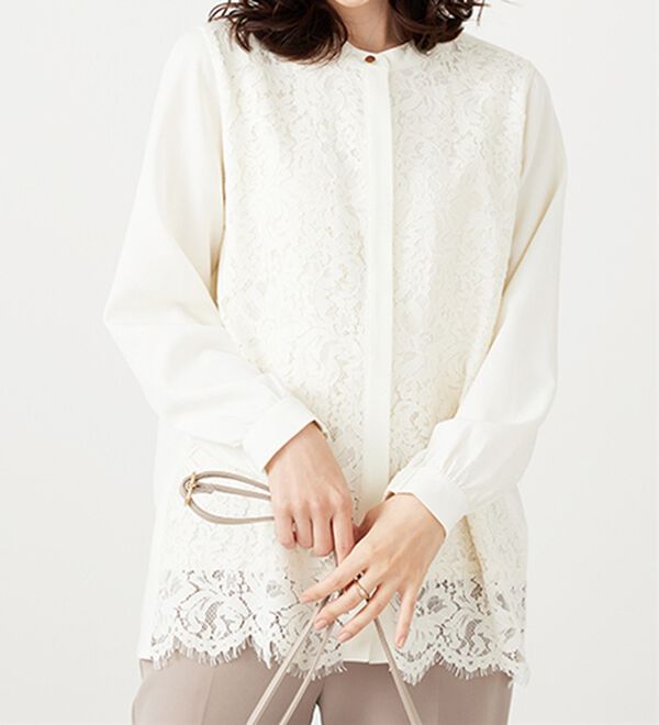 BELLUNA（ベルーナ）の「上品スカラップレース使いシャツチュニック（チュニック）」｜詳細画像