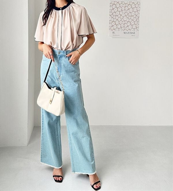 GeeRA（ジーラ）の「前後２ＷＡＹ配色フレアー袖ブラウス（ブラウス）」｜詳細画像