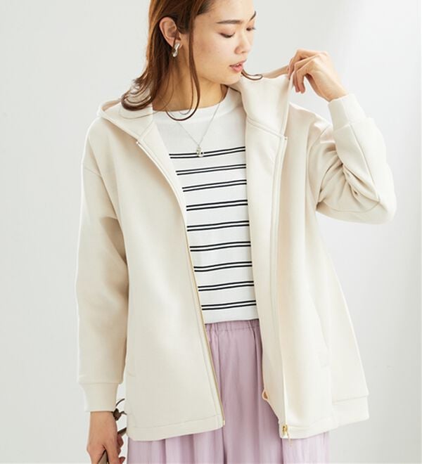 BELLUNA（ベルーナ）の「【快適Ｌａｂ．】とろみ素材裾タックパーカー（パーカー）」｜詳細画像