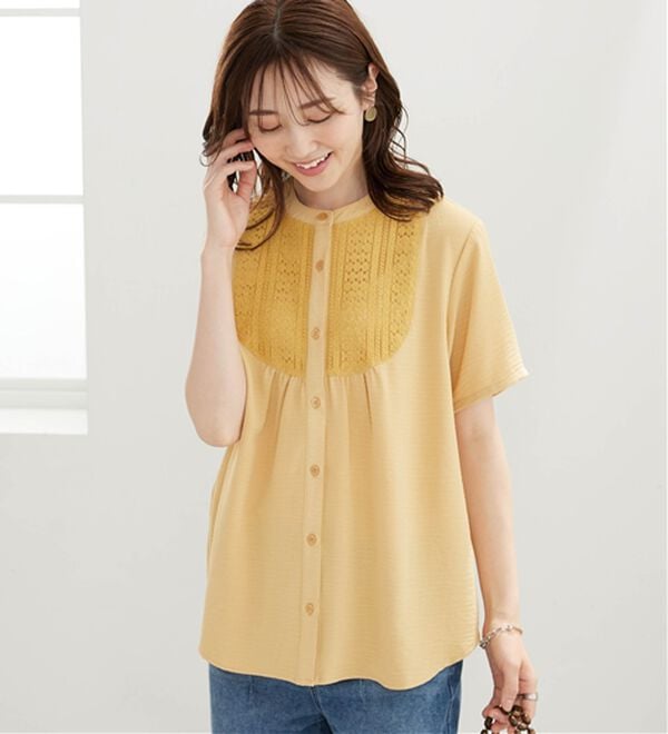 BELLUNA（ベルーナ）の「【多機能付き】お手入れ楽々！レース使いシャツチュニック（チュニック）」｜詳細画像