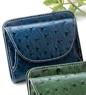 「オーストリッチ風型押しコンパクト財布（財布・パスケース）」｜ネイビー