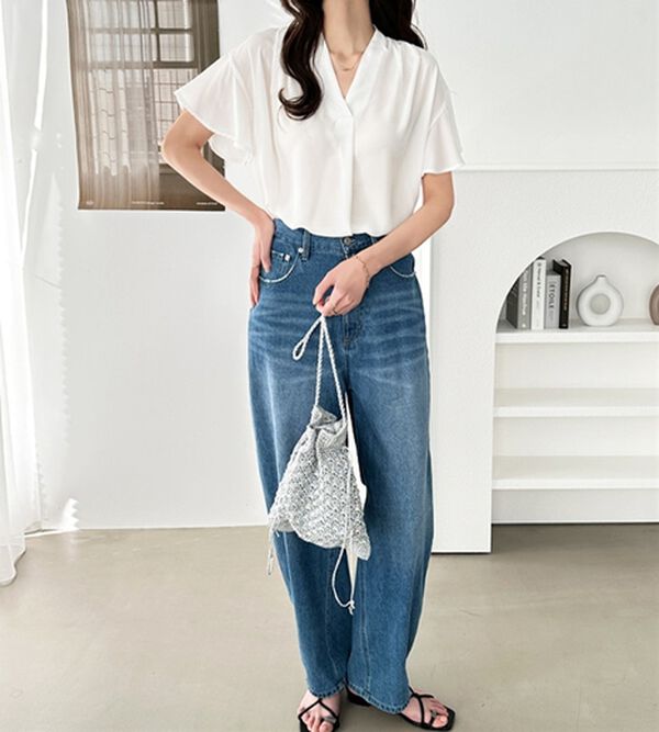 GeeRA（ジーラ）の「サラサラ涼しい！着やせも叶うフレアー袖ブラウス（ブラウス）」｜詳細画像