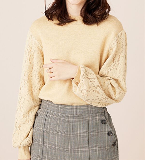 BELLUNA（ベルーナ）の「袖起毛レースニットプルオーバー（ニット・セーター）」｜詳細画像