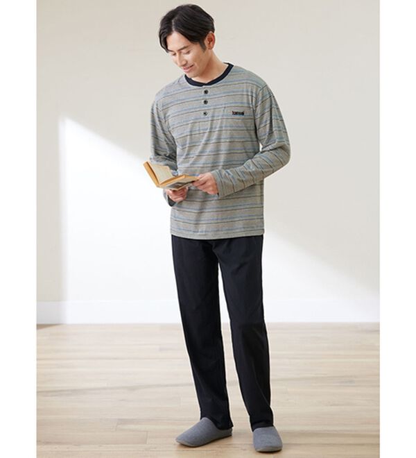 「【２着組】＜カンサイ＞接触冷感ボーダーパジャマ（メンズルームウェア）」｜詳細画像