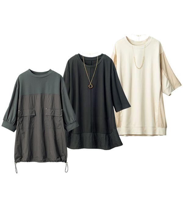 ルフラン（ルフラン）の「【３色組】さらりと着られる異素材切替プルオーバー（カットソー）」｜3色組